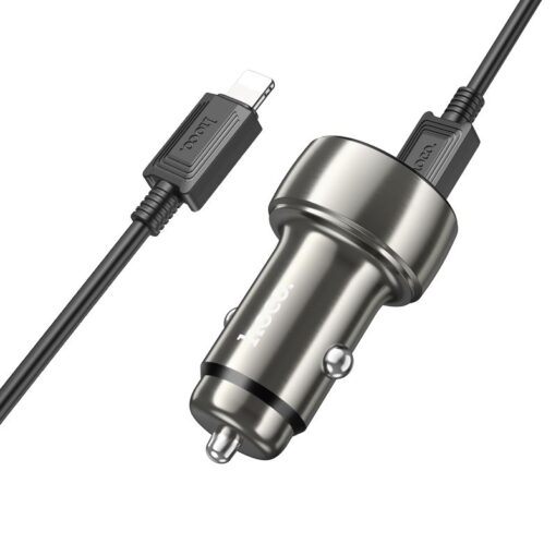 HOCO USB A + Typ C Autoladegerät mit Display + Typ C zu Lightning PD QC3.0 3A 48W Kabel Z50 Metall grau – Bild 3
