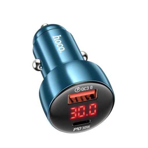 HOCO USB A + Typ C Autoladegerät mit Display PD QC3.0 3A 48W Z50 blau