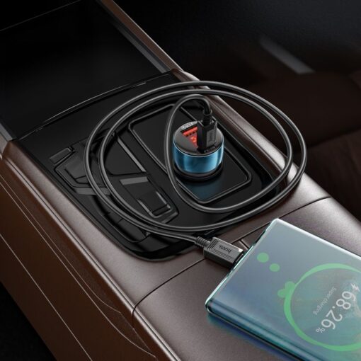 HOCO USB A + Typ C Autoladegerät mit Display PD QC3.0 3A 48W Z50 blau – Bild 5