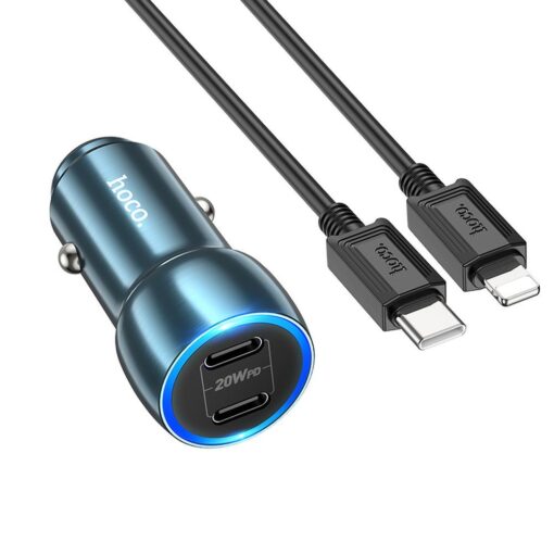 HOCO Autoladegerät 2 x Typ C + Typ C zu Lightning Kabel PD QC3.0 3A 40W Z48 blau