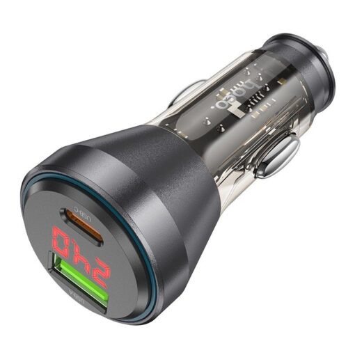 HOCO USB A + Typ C Autoladegerät mit Display + Typ C zu Lightning PD QC3.0 3A 48W Kabel NZ12B transparent schwarz – Bild 4