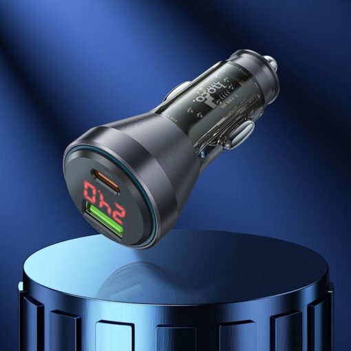 HOCO USB A + Typ C Autoladegerät mit Display + Typ C zu Lightning PD QC3.0 3A 48W Kabel NZ12B transparent schwarz – Bild 6