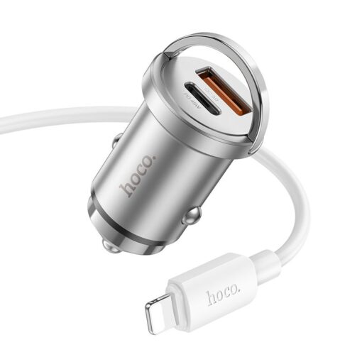 HOCO Autoladegerät USB A + Typ C + Kabel Typ C zu Lightning PD QC3.0 4A 45W NZ10 silber – Bild 3