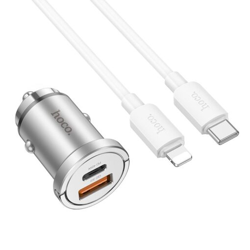 HOCO Autoladegerät USB A + Typ C + Kabel Typ C zu Lightning PD QC3.0 4A 45W NZ10 silber – Bild 4