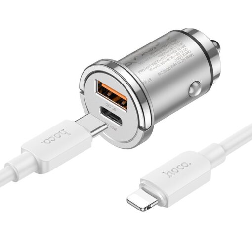 HOCO Autoladegerät USB A + Typ C + Kabel Typ C zu Lightning PD QC3.0 4A 45W NZ10 silber – Bild 6