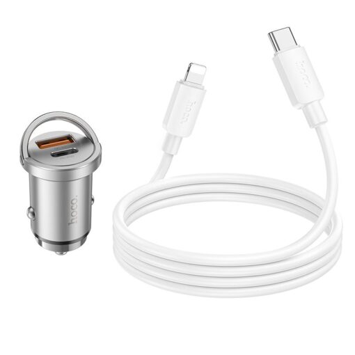 HOCO Autoladegerät USB A + Typ C + Kabel Typ C zu Lightning PD QC3.0 4A 45W NZ10 silber – Bild 7