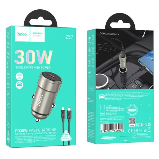 HOCO car charger Type C + cable Type C to Type C PD QC 30W Z57 metal gray – Bild 5