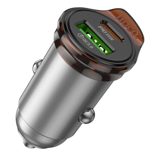 HOCO car charger USB A + Type C + cable Type C to Type C PD QC3.0 43W NZ16A metal gray – Bild 4
