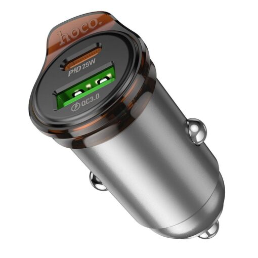 HOCO car charger USB A + Type C + cable Type C to Type C PD QC3.0 43W NZ16A metal gray – Bild 6