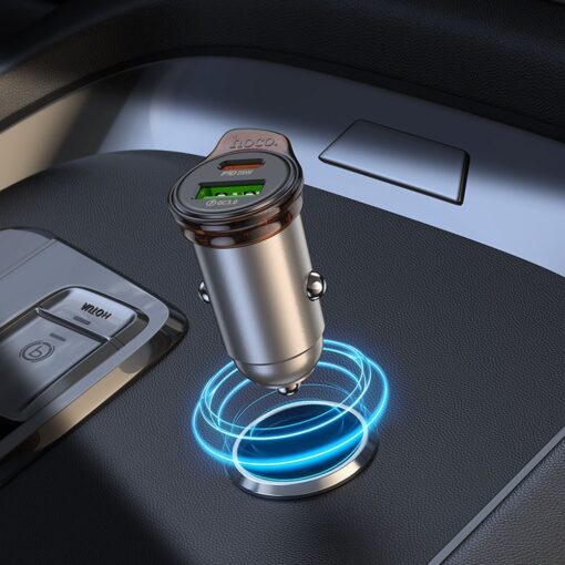 HOCO car charger USB A + Type C + cable Type C to Type C PD QC3.0 43W NZ16A metal gray – Bild 8
