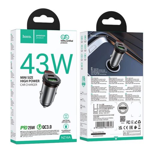 HOCO car charger USB A + Type C + cable Type C to Type C PD QC3.0 43W NZ16A metal gray – Bild 10