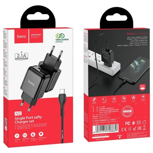 HOCO Netzladegerät USB + Kabel für Typ C 2.1A N2 Vigour schwarz – Bild 7