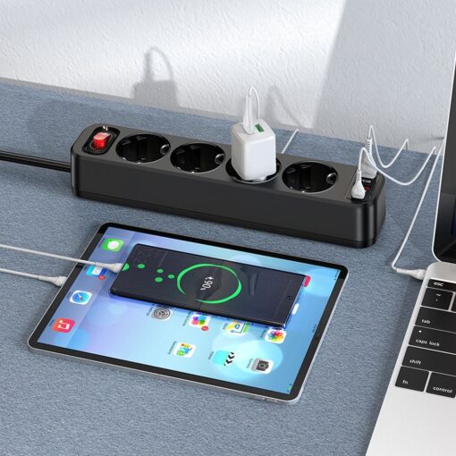 HOCO Steckdosenleiste 4 Steckdosen + 2 x USB A + Typ C PD QC3.0 3A 20W NS1 1,8 m schwarz – Bild 3