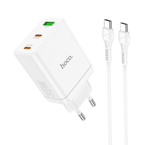 HOCO Netz-Ladegerät 2 x Typ C + USB A + Typ C auf Typ C Kabel PD QC3.0 3A 35W N33 weiß