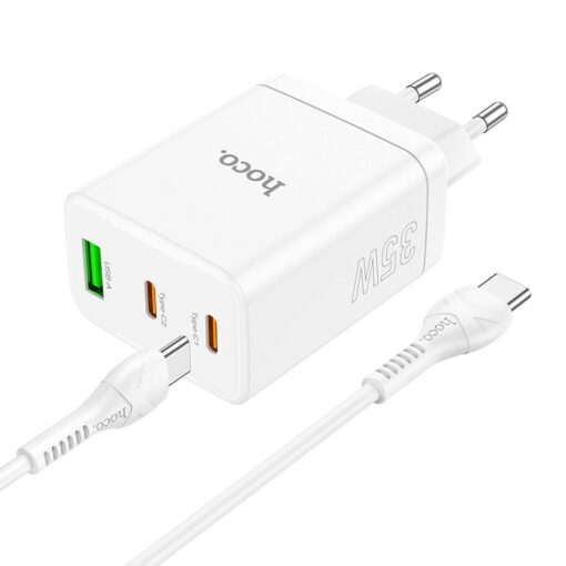 HOCO Netz-Ladegerät 2 x Typ C + USB A + Typ C auf Typ C Kabel PD QC3.0 3A 35W N33 weiß – Bild 4
