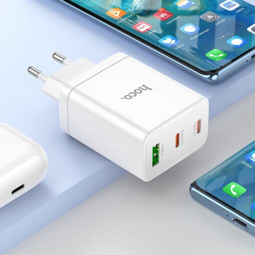 HOCO Netz-Ladegerät 2 x Typ C + USB A + Typ C auf Typ C Kabel PD QC3.0 3A 35W N33 weiß – Bild 9