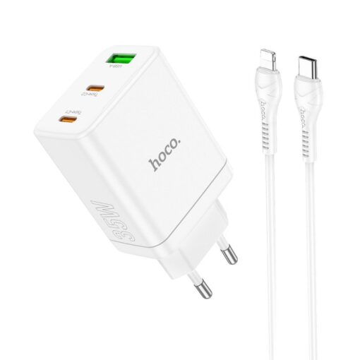HOCO Netz-Ladegerät 2 x Typ C + USB A + Typ C zu Lightning Kabel PD QC3.0 3A 35W N33 weiß