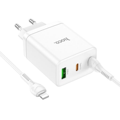 HOCO Netz-Ladegerät 2 x Typ C + USB A + Typ C zu Lightning Kabel PD QC3.0 3A 35W N33 weiß – Bild 3