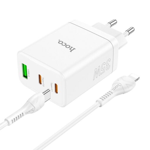 HOCO Netz-Ladegerät 2 x Typ C + USB A + Typ C zu Lightning Kabel PD QC3.0 3A 35W N33 weiß – Bild 4
