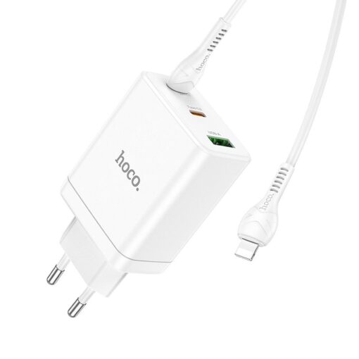 HOCO Netz-Ladegerät 2 x Typ C + USB A + Typ C zu Lightning Kabel PD QC3.0 3A 35W N33 weiß – Bild 5