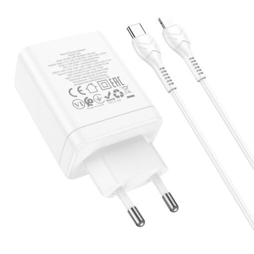 HOCO Netz-Ladegerät 2 x Typ C + USB A + Typ C zu Lightning Kabel PD QC3.0 3A 35W N33 weiß – Bild 6
