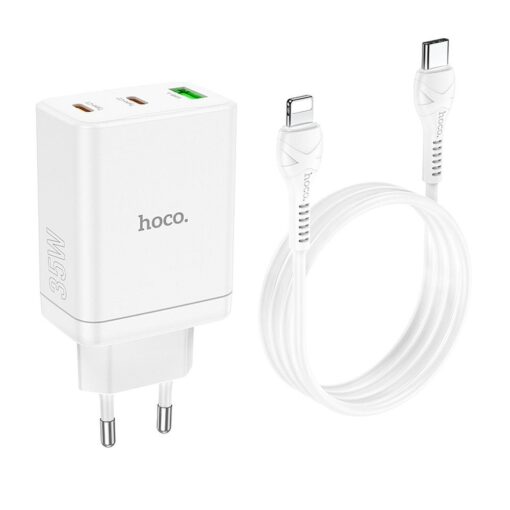 HOCO Netz-Ladegerät 2 x Typ C + USB A + Typ C zu Lightning Kabel PD QC3.0 3A 35W N33 weiß – Bild 7