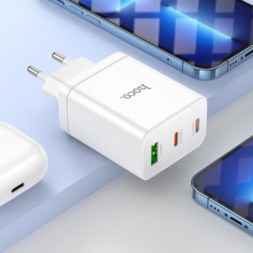HOCO Netz-Ladegerät 2 x Typ C + USB A + Typ C zu Lightning Kabel PD QC3.0 3A 35W N33 weiß – Bild 9