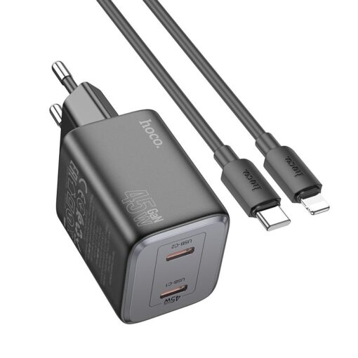 HOCO Netz-Ladegerät 2 x Typ C + Typ C zu Lightning PD QC Kabel 45W GaN N42 schwarz