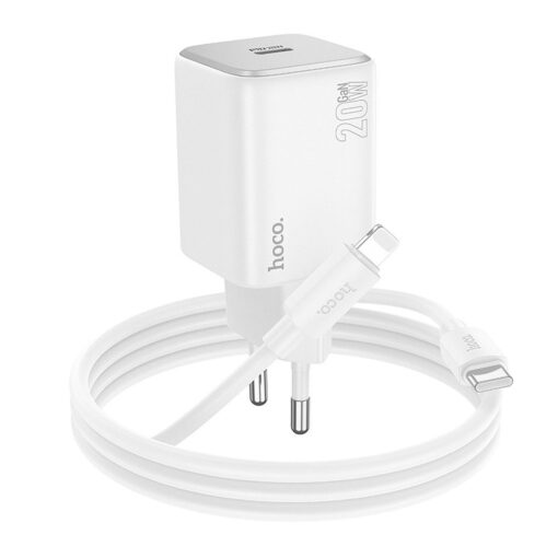 HOCO Netz-Ladegerät Typ C + Kabel Typ C auf Lightning QC PD 20W N40 weiß – Bild 3