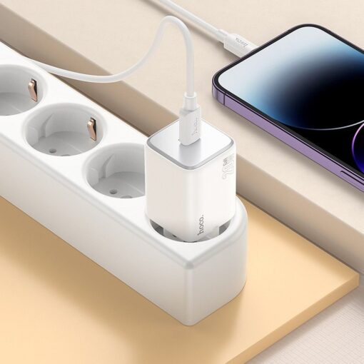 HOCO Netz-Ladegerät Typ C + Kabel Typ C auf Lightning QC PD 20W N40 weiß – Bild 5