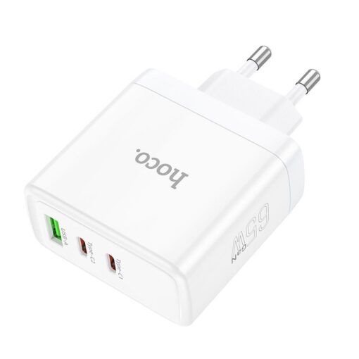 HOCO Netz-Ladegerät 2 x Typ C + USB A QC PD 65W GaN N30 weiß – Bild 3