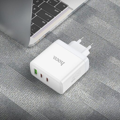 HOCO Netz-Ladegerät 2 x Typ C + USB A QC PD 65W GaN N30 weiß – Bild 8