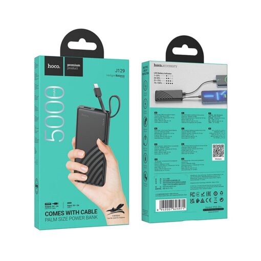 HOCO Powerbank 5000 mAh mit integriertem Lightning 2A Kabel J129 schwarz – Bild 7