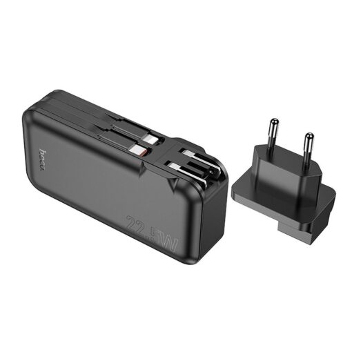 HOCO Powerbank 10 000 mAh mit integrierter EU / US Buchse und Kabel Typ C + Lightning QC PD 3A 22.5W J126 schwarz – Bild 4