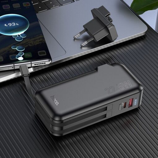 HOCO Powerbank 10 000 mAh mit integrierter EU / US Buchse und Kabel Typ C + Lightning QC PD 3A 22.5W J126 schwarz – Bild 5
