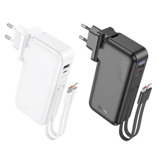 HOCO Powerbank 10 000 mAh mit integrierter EU / US Buchse und Kabel Typ C + Lightning QC PD 3A 22.5W J126 schwarz – Bild 6