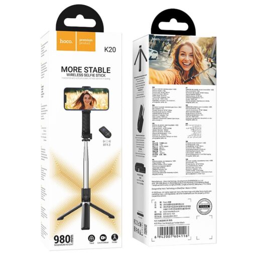 HOCO Selfie-Halter mit kabelloser Fernsteuerung Stativ K20 schwarz – Bild 10