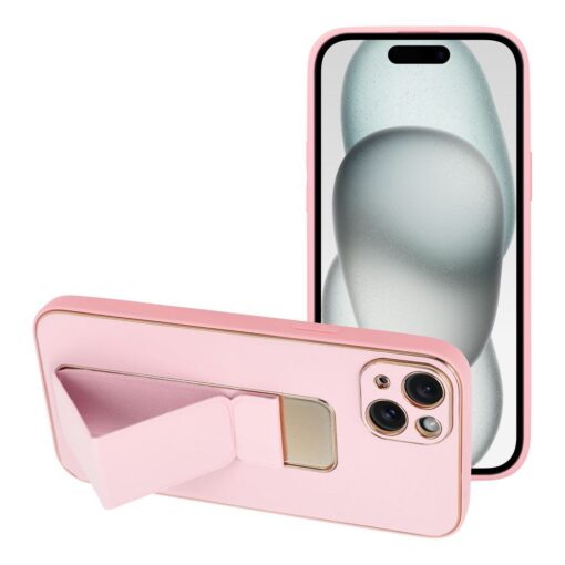 LEATHER Case Kickstand für IPHONE 15 PLUS pink