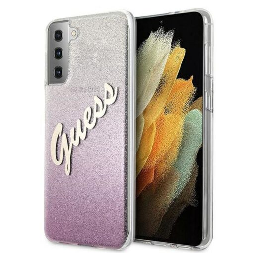 Original GUESS Case GUHCS21MPCUGLSPI für Samsung S21 Plus (Glitter Gradient Script / pink)