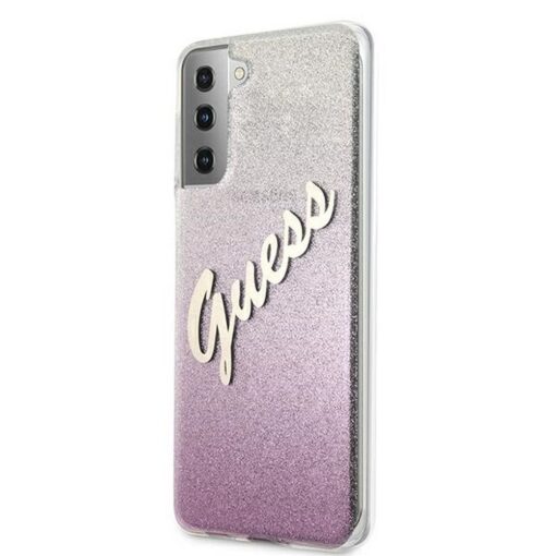 Original GUESS Case GUHCS21MPCUGLSPI für Samsung S21 Plus (Glitter Gradient Script / pink) – Bild 3