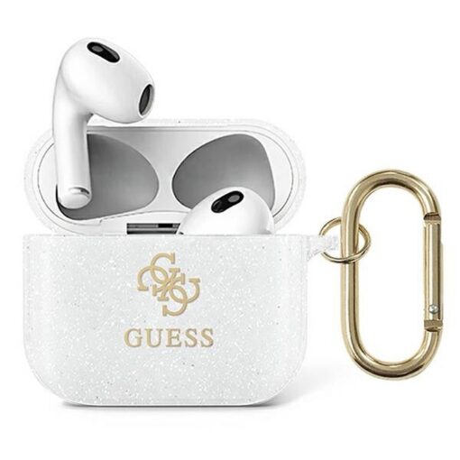 Orginal tasche GUESS GUA3UCG4GT für Apple Airpods 3 / Weiß transparent + funkeln