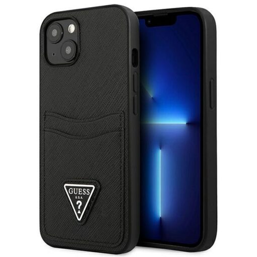 Echtes GUESS Case GUHCP13SPSATPK für iPhone 13 MINI (Saffiano Double Card Triangle / schwarz)
