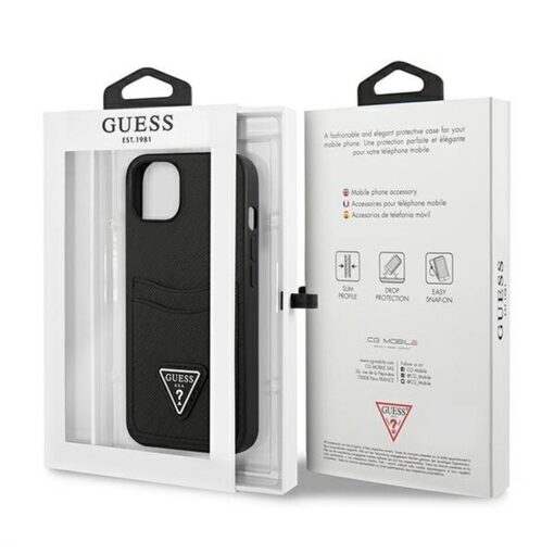 Echtes GUESS Case GUHCP13SPSATPK für iPhone 13 MINI (Saffiano Double Card Triangle / schwarz) – Bild 9