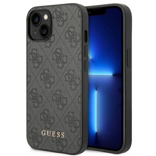 Original GUESS Case GUHCP14SG4GFGR für iPhone 14 (4G Gold Logo / Grau)