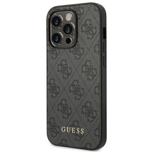 Original GUESS Case GUHCP14LG4GFGR für iPhone 14 PRO (4G Gold Logo / Grau) – Bild 3