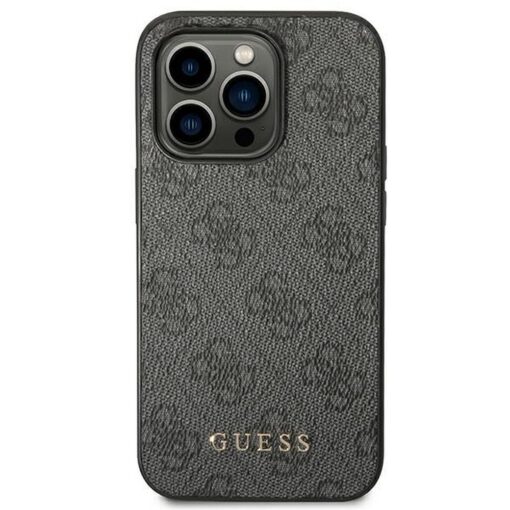 Original GUESS Case GUHCP14LG4GFGR für iPhone 14 PRO (4G Gold Logo / Grau) – Bild 4