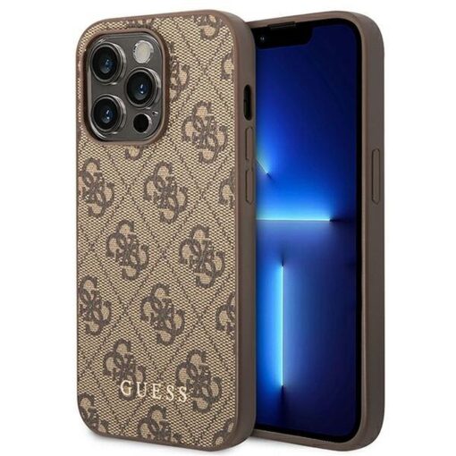 Original GUESS Case GUHCP14XG4GFBR für iPhone 14 PRO MAX (4G Gold Logo / Braun)