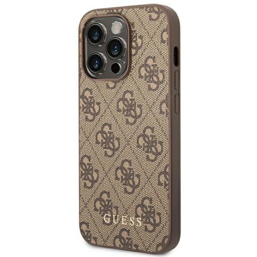 Original GUESS Case GUHCP14XG4GFBR für iPhone 14 PRO MAX (4G Gold Logo / Braun) – Bild 3