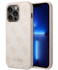 Original GUESS Case GUHCP14XG4GFPI für iPhone 14 PRO MAX (4G Gold Logo / Pink)