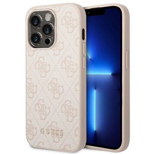 Original GUESS Case GUHCP14XG4GFPI für iPhone 14 PRO MAX (4G Gold Logo / Pink)